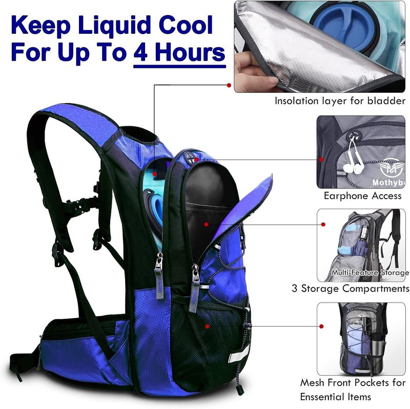 Mothybot Insulated Hydration Backpack Pack with 3L BPA Free Leak Proof Water Bladder, Large Storage Lightweight Hiking Daypack with Waist Pouches & Cooler Layer, for Running, Biking, Camping, Festival - Image 3